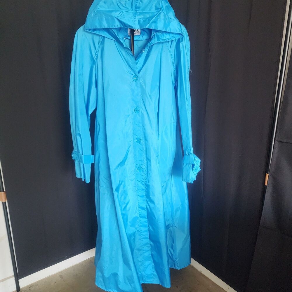 Vintage "The Totes Coat" Turquoise Blue Raincoat Trench Mac - Size 14